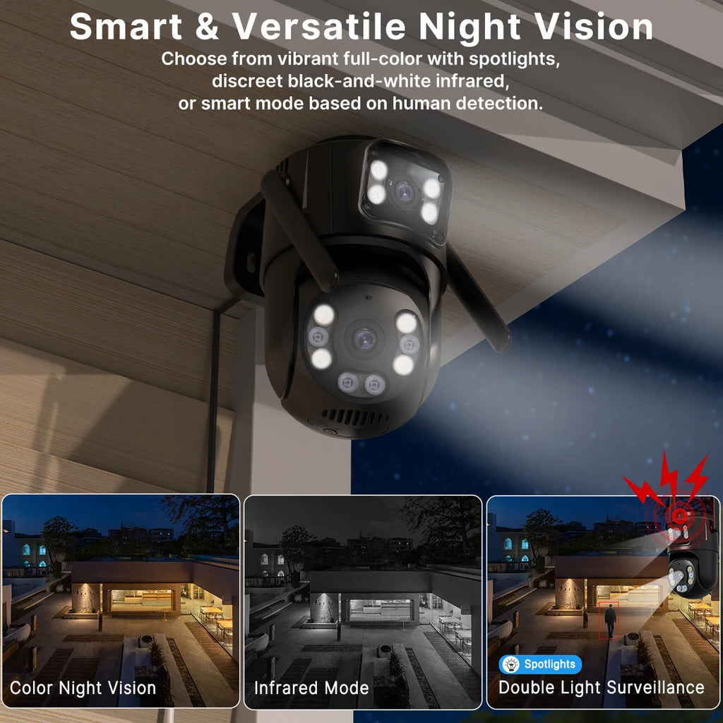 Caméra WiFi PTZ 8MP — Double Objectif, Suivi IA & Vision Nocturne Couleur
