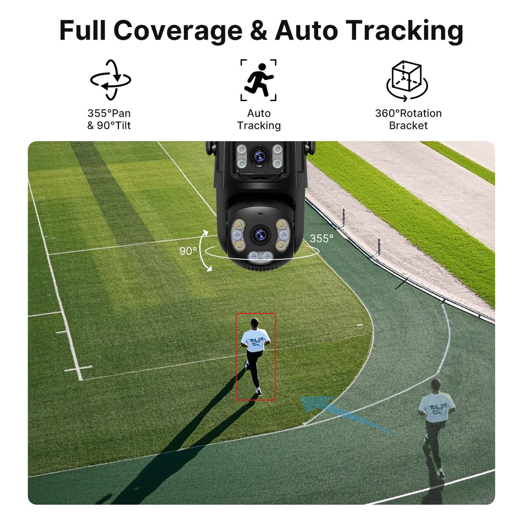 Caméra WiFi PTZ 8MP — Double Objectif, Suivi IA & Vision Nocturne Couleur