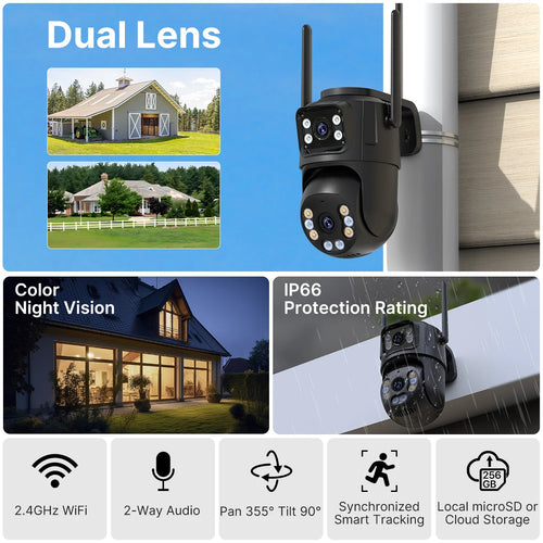 Caméra WiFi PTZ 8MP — Double Objectif, Suivi IA & Vision Nocturne Couleur